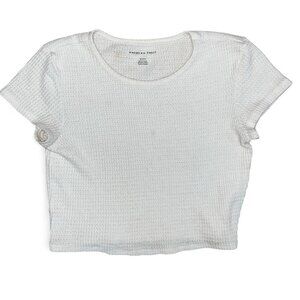 American Eagle Outfitters Women's Teen White Cropped Short Sleeve Top